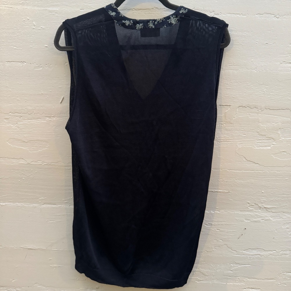 Istante Versace Sleeveless Top Navy Sheer Mesh Floral Trim Vintage 90s Italy - Picture 6 of 11